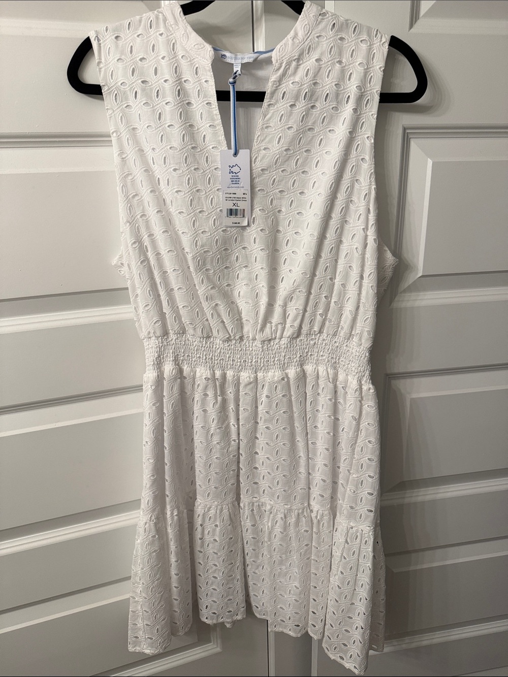 NWT Southern Tide Sleeveless White Eyelet Mini Dress with Shirred Waist